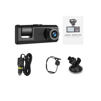 Automobilové DVR 3 Objektív Kamery HD 1080P Dash Fotoaparát, Dual Objektívom Dashcam videorekordér Black Box 24H Parkovanie Monitorovanie Obrázok