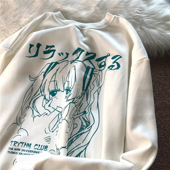 Harajuku Anime Dievča Vytlačené Mikina s Dlhým Rukávom Tričko Mužov a Žien Nové Japonskej Módy Bežné Gotický Voľné Nadrozmerné Topy Obrázok