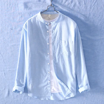 Suehaiwe značky dlhým rukávom košele mužov pevná obloha modrá bielizeň, košele muž jar topy bežné tričko pánske módne košieľka Obrázok