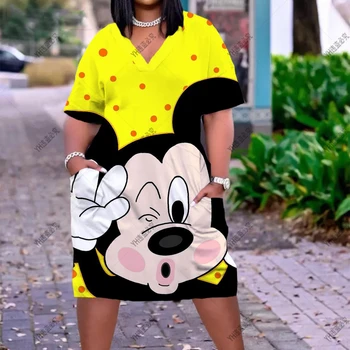 2022 Nové Disney Minnie Mouse 3D Tlač Šaty Módne Ženy Krátke Šaty Sexy Dievča Boho V Krku Voľné Plaviek Midi Šaty Obrázok