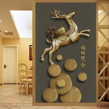 beibehang Vlastnú tapetu nové Čínske 3D nástenná maľba abstraktných de parede plastický Fulu dvojitej plnej zlata elk veterné koleso verandu 3d tapety Obrázok