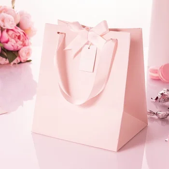 500PCS/veľa Luxusné Nákupné Papier Ružový Tašky s Logom pre Parfumy, Šperky Rias Balení Taška Boxy Vlastné Logo Obrázok