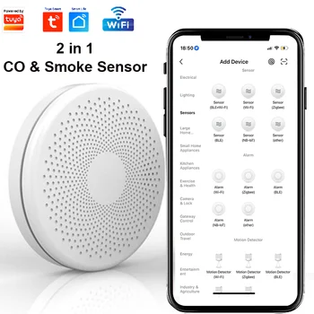 Tuya Smart WiFi Dym, Oxid Uhoľnatý Senzor Bezdrôtový CO&Detektor Dymu pre Home Security Požiarnej signalizácie APP Vzdialený Monitoring Obrázok