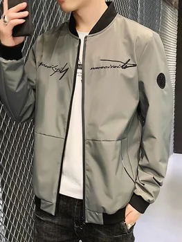 Vysoko kvalitné pánske Abecedy Výšivky Bunda farbou bežné baseball Jacket Pilot bunda pánske, veľkosť módne oblečenie Obrázok
