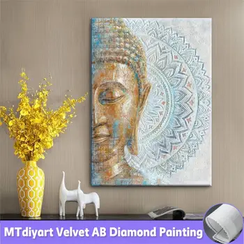 Zlato Buddha Velvet Výšivky Mandala Kvet Kvet 5D Diamond Maliarske Umenie Cross Stitch Kompletná sada Zen Drahokamu Obrázky Obrázok