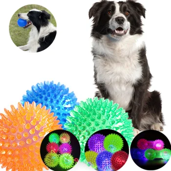 Pes Flash Loptu Pet Pískacie Hračky Skákanie Lopty Spike Ball Svetelný Masážne Loptu Pet Hračky Farebné Mäkké Loptu Hračka Spoločenské Šteňa Dodávky Obrázok