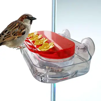 Kolibrík Feeder Nepriepustných Prísavky Vtáčie Krmítko Okno Vtáčie Kŕmidlá 4 Kŕmenie Porty Pre Pevnú A Pitie Obrázok