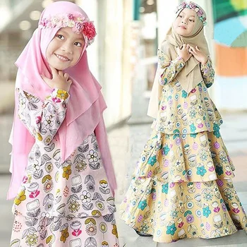 Moslimské Maxi Šaty Tlač Abaya 2ks Nastaviť Deti Nosiť Obleky Deti Hidžáb Dievča, Dlhé Šaty, Šaty Kimono Jubah Eid Ramadánu Arabská Islamská Obrázok