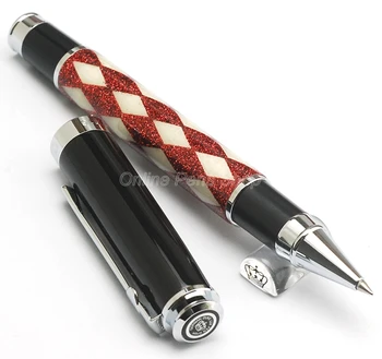 Duke Kovové Červené & Silver Diamond Vzor Roller guličkové Pero, Profesionálne Písanie Perom DRP022 Obrázok