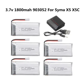 3,7 V 1800mAh 903052 Lipo Batérie a nabíjačky pre Syma X5 X5C X5SW X5SC X5S X5SC-1 M18 H5P RC Quadcopter Časti 3,7 V Drone batérie Obrázok