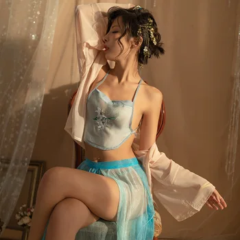 Ženy Lady Sexy Spodnú Bielizeň Han Fu Výšivky Pyžamo Nastaviť Jednotné Pokušenie Oblek Obrázok