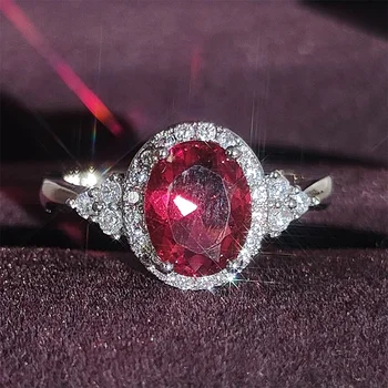 2023 Nové Luxusné Červená Farba Oválne Zásnubný Prsteň pre Ženy Výročie Darček Šperky Veľkoobchod R6552 Obrázok