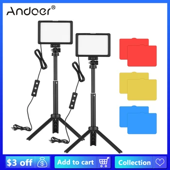 Andoer LED Video Svetlo 5600K Stmievateľné Osvetlenie S Statívy Adaptér Farba Filterser pre Live Streaming Online Stretnutie Nahrávanie Obrázok