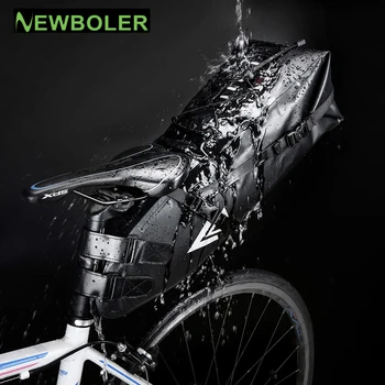 NEWBOLER Bicykli, Nepremokavé Cyklistické Sedlo Vak, Reflexné Veľkú Kapacitu Skladacia Chvost Zadné Vrecko Cyklistické MTB batožinového priestoru Kôš Čierna Obrázok
