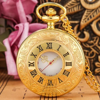 Royal Gold Rímske Číslice Quartz Vreckové Hodinky Duté Prípade Steampunk Prívesok Náhrdelník Darčeky pre Mužov, Ženy, Top Značky Luxusné reloj Obrázok