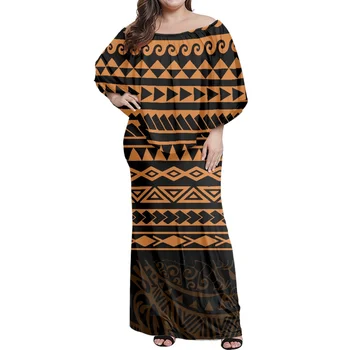 Polynézia Off-the-Ramenný Zimné Šaty Samoa Kmeňa Žena bez Ramienok Black Clothin Tetovanie Tlač Lady Tesný 2022 Ženy Dresse Obrázok