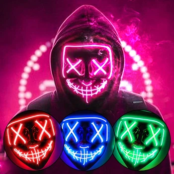 Halloween Neon Led Purge Maska Maškaráda, Karneval, Party, Masky Svetlo Svietiace V Tme Vtipné Masky Cosplay Kostým Dodávky Obrázok