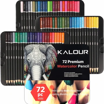 KALOUR 72 Farby Profesionálne Farebné Ceruzky Nastaviť Akvarelové Pastelky Sada pre Dospelých a Umelec Sfarbenie Školské Deti Darčeky Obrázok