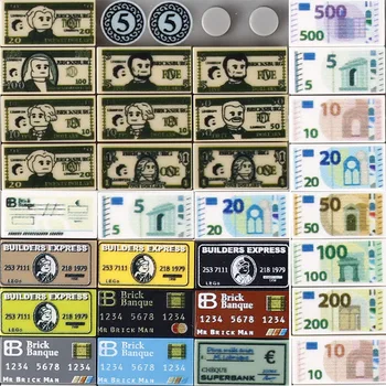 MOC Papierové Peniaze Vytlačené Dlaždice Poklad Kartou Hotovostné Euro Dolár Stavebné Bloky Greenback Bill Tehly Hračky Kompatibilné Darček Obrázok
