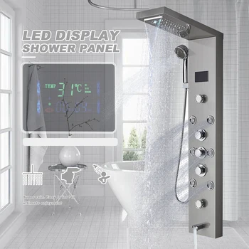 LED Sprcha Panel Vaňa Sprcha Batérie, Teploty Digitálne Zobrazenie Vaňou Kohútik Masáž Systém Trysky Veža Sprcha Stĺpec Batérie Obrázok