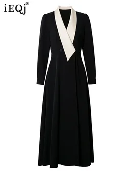 IEQJ High-End Elegantné Luxusné Šaty Pre Ženy, Dlhý Rukáv, S Pásom Slim Polovice Dĺžky Šaty 2023 Nové Jarné Oblečenie 3WQ1662 Obrázok