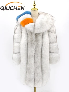 QIUCHEN PJ22067 Nový príchod reálne fox kožušiny bunda ženy zimný kabát vysokej kvality rýchle dodanie Obrázok