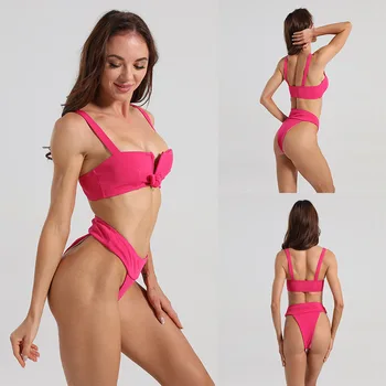Nový 2023 čisté farebné bikini sexy euramerican štiepenie plavky žena zahraničného obchodu, cezhraničné mieste veľkoobchod plavky Obrázok