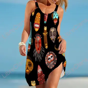 Africké Dievča Maľovanie Harajuku Módny Štýl Dievčatá Plaviek Gradient Okolo Sexy Bez Rukávov Slim Fit Čerstvého O-Neck Beach Šaty Obrázok
