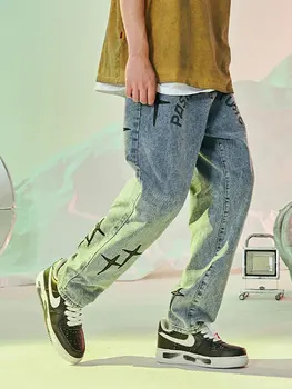 Vyšívané Jeans pánske Rovné Nohavice Jeseň Roku 2022 Nový kórejský Módne High Street Hip-hop Štýl Voľné Širokú nohu Nohavice Trend Obrázok
