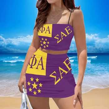 Doginthehole 2023 Ženy Mini Sukne a Šatka Trubice Topy Sigma Gama Rho Tlač Sada 2 Krátke Šaty Priedušná Beach Oblečenie Obrázok