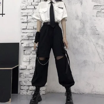 Jesenné Módne Cargo Nohavice Ženy Gotický Punk Black Širokú Nohu Lady Hot Pants Kórejský Fashion Street Nosiť Bežné Nohavice Nové Obrázok