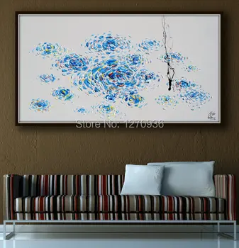 Špeciálny Dizajn Umelec Ručne maľované Vysokej Kvality Krásne Modré olejomaľba na Plátne, Ručne vyrábané Nôž Maľovanie Modrej Farby Obrázok