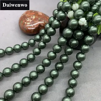 Prírodné Pokovovanie Tmavo Zelená Tichom Shell Perlou Perličiek 6-12 mm Kolo Voľné DIY Šperky Obrázok