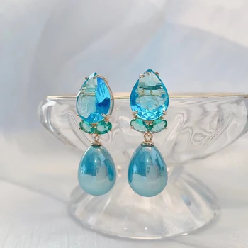 Móda Kvapka Vody Cubic Zirconia Náušnice Krásne Imitácia Perly Strany Šperky Veľký Kameň Luxusné Ženy Drop Náušnice Obrázok