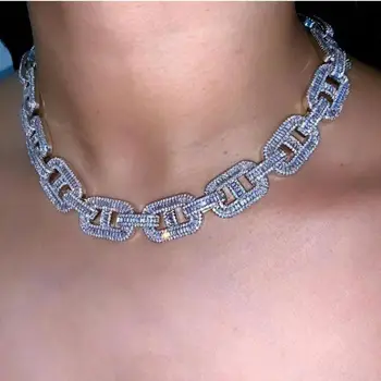 hip hop ľadový sa bling ženy muži reťazca náhrdelník námestie 5A cz H tvar reťazí náhrdelník hiphop bling šperky Obrázok