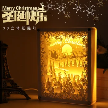 Tvorivé Vianočné Vlastné Malé Jelene 3D Papier Vyrezávané Svetlo Nočné Lampy, Dekoračné Spálňa Business Dar, Ktorého Predaj Obrázok