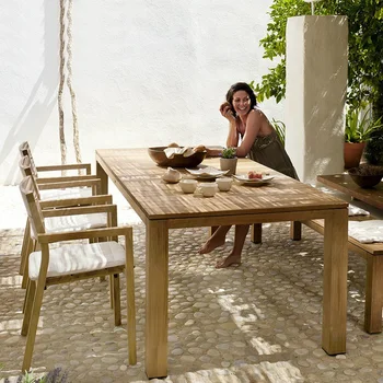 Hotel teak vonkajšie stoly a stoličky nádvorie rodine záhrada anti-korózne dreva masívneho dreva stôl a stoličky zmes Obrázok