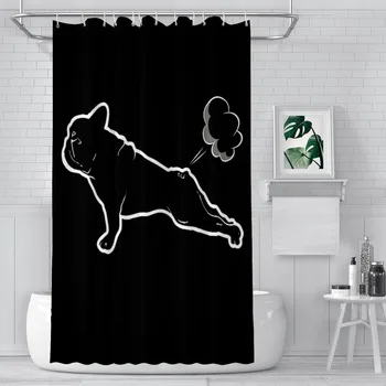 Francúzsky Bulldogs Jogy Kúpeľňa So Sprchou Záclony Pes Nepremokavá Oblasť Tvorivej Domova Kúpeľňových Doplnkov Obrázok