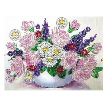 5D DIY Diamond Maľovanie, Ružové a Biele Kvety Diamond Výšivky Čiastočné Špeciálne Tvarované Kamienkami Cross Stitch Hobby Domova Obrázok