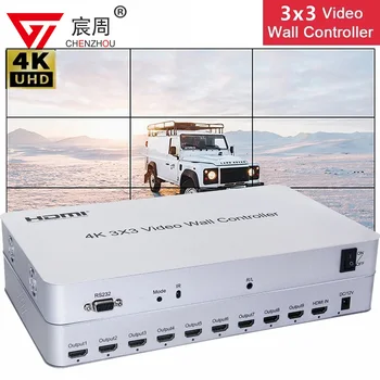 4K video wall radič 3x3 jednotky 2x3 HD Monitory TV Splicer Video Procesor, 1 Vstup 9 Výstup Displej multi screen Šitie Procesor Obrázok