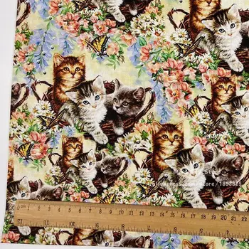 100x110cm kreslených mačka kvetinové koše Kitty Bavlnená Tkanina Pre Deti Baby Šitie Handričkou Šaty HOBBY Ručné Dizajnér Patchwork Obrázok