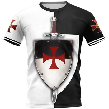 Vintage Rytieri Templar 3D Tlač pánske T-shirts Lete Polyester Hip Hop O-Krku Voľné Krátky Rukáv Tees Bežné Topy Mužov Oblečenie Obrázok