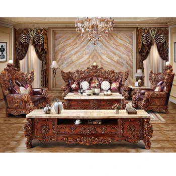 ProCARE Európskej gauč Americký villa obývacia izba pravej kože masívneho dreva rezbárstvo etro 124 obývacia izba, sedacie súpravy Obrázok