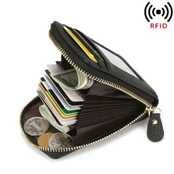 Pánske Peňaženky pravej Kože Kreditnej Karty Držiteľ RFID Blokovanie Vrecká na Zips, Muži taška Kartu Chrániť Prípade Vrecku Peňaženku Obrázok