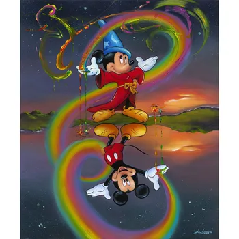 Disney Plátno na Maľovanie farebnú dúhu točí okolo kúzelník Mickey to odraz modelovanie pre Domáce Dekorácie Obrázok