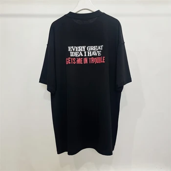 23SS Hip Hop Obrátil Dizajn List Tlač Vyšívané Logo Vetements Krátky Rukáv T Shirt Harajuku Obrázok