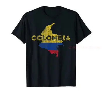 Vintage Kolumbijskej Mapu A Vlajky so suvenírmi Núdzi Kolumbia Letné T-Shirt MUŽI ŽENY Módy Tlače Tričká Pre Darček Obrázok