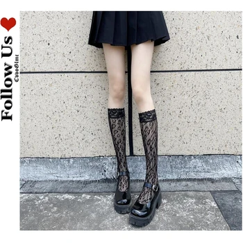 Japonský Gotický Leopard Tlač Teľa Ponožky Ženský Japonský Roztomilý JK Design Pančuchy Iny Lolita Kawaii Čipky Mid-trubice Ponožky Žena Obrázok