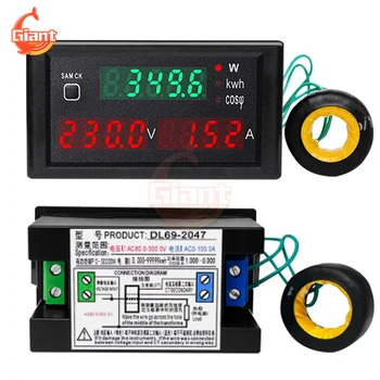 AC80-300V/AC200-450V Digitálny Voltmeter Ammeter 100A, Napätie Prúd Watter účinník Monitor Napájací Transformátor Obrázok