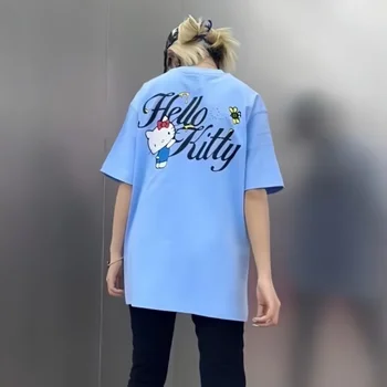 Letné Harajuku Unisex tričko Fashion Sanrio Ahoj Kitty Tlač Vtipné Krátke Sleeve T-shirt kórejský Štýl Y2K Top Nadrozmerné Tričko Obrázok